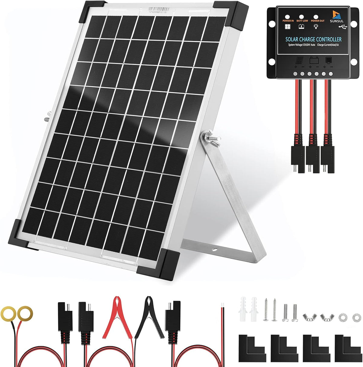 2 Pcs 100 Watt 12 Volt Monocrystalline Solar Panels Kit with 30A 12V/24V PWM Charge Controller H23756