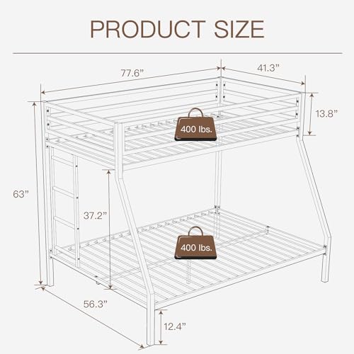 Metal Loft Bunk Bed Twin Over Twin Size with Guardrail and Ladder X7358