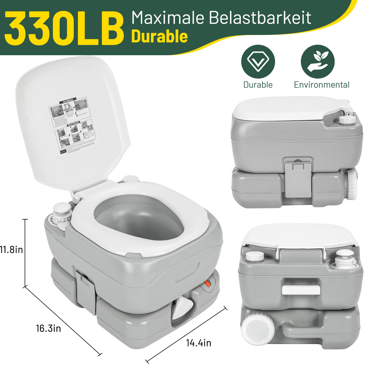 Portable Camping Toilet 3.2 Gallon with Discharge Opening and Level Indicator D325272