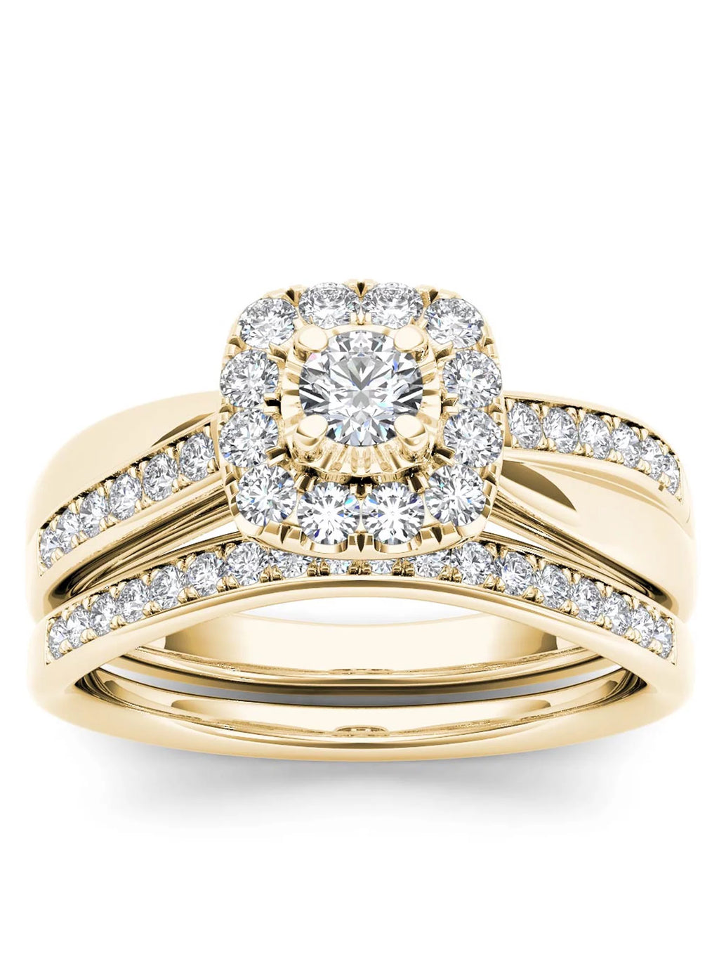 5/8Ct TDW Diamond 14k Yellow Gold Halo Bridal Set S136