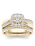 5/8Ct TDW Diamond 14k Yellow Gold Halo Bridal Set S136