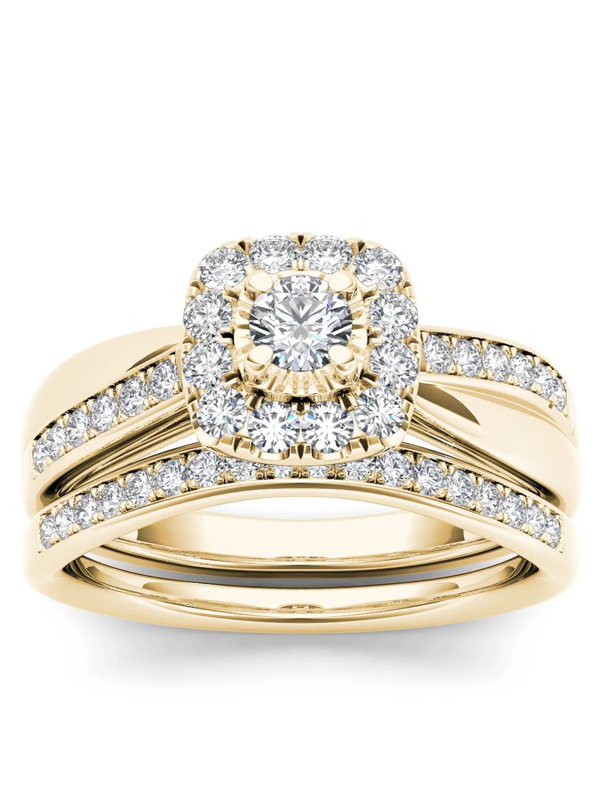 5/8Ct TDW Diamond 14k Yellow Gold Halo Bridal Set S136