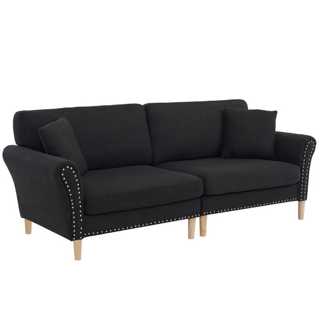 Black Upholstered 2-Seat Sofa with 2 Pillows F879