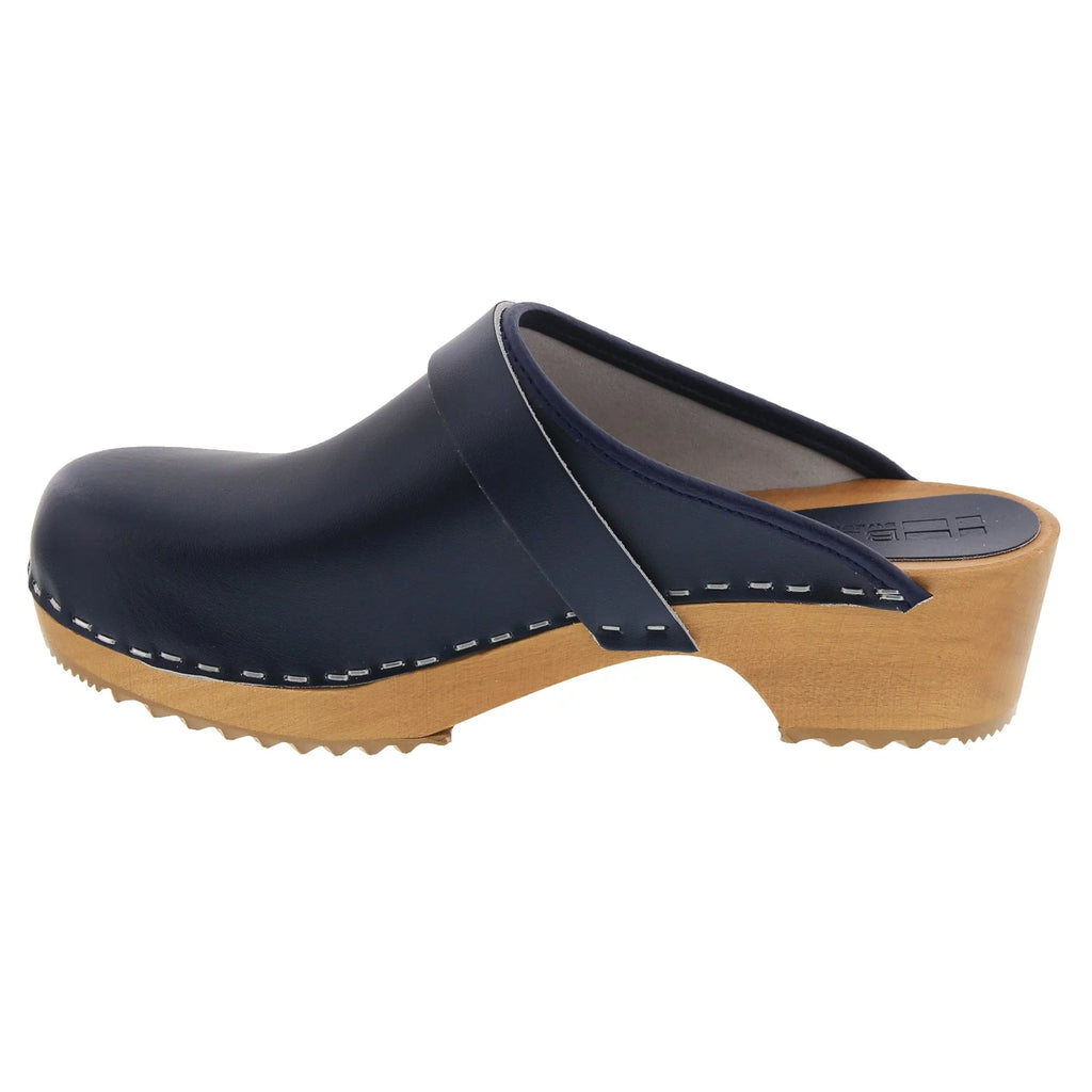 Navy Leather Open Back Clogs V85121