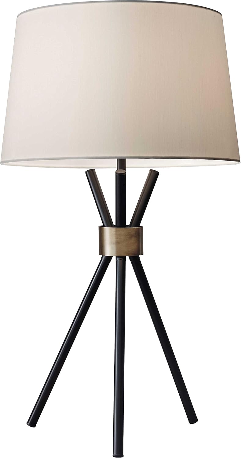 Black Tripod Floor Lamp with Antique Brass Accent B460