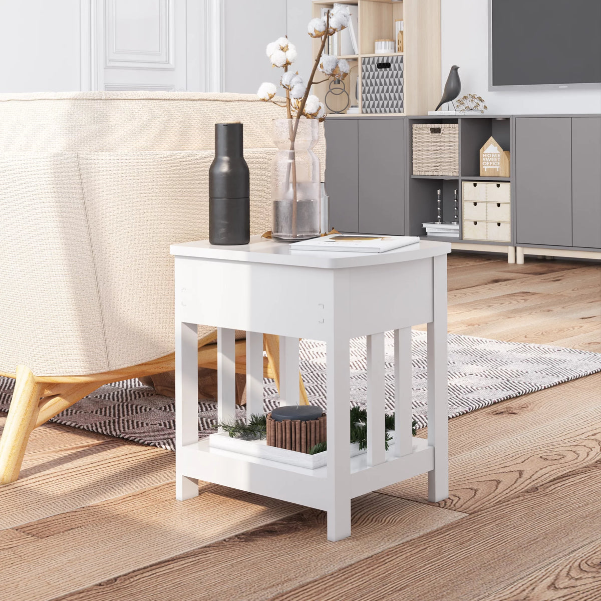 White 1 Drawer Solid Wood Side Table X977