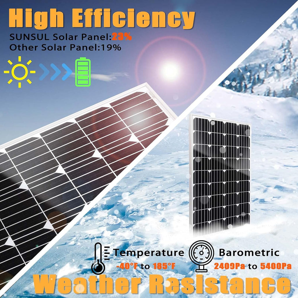 2 Pcs 100 Watt 12 Volt Monocrystalline Solar Panels Kit with 30A 12V/24V PWM Charge Controller H23756