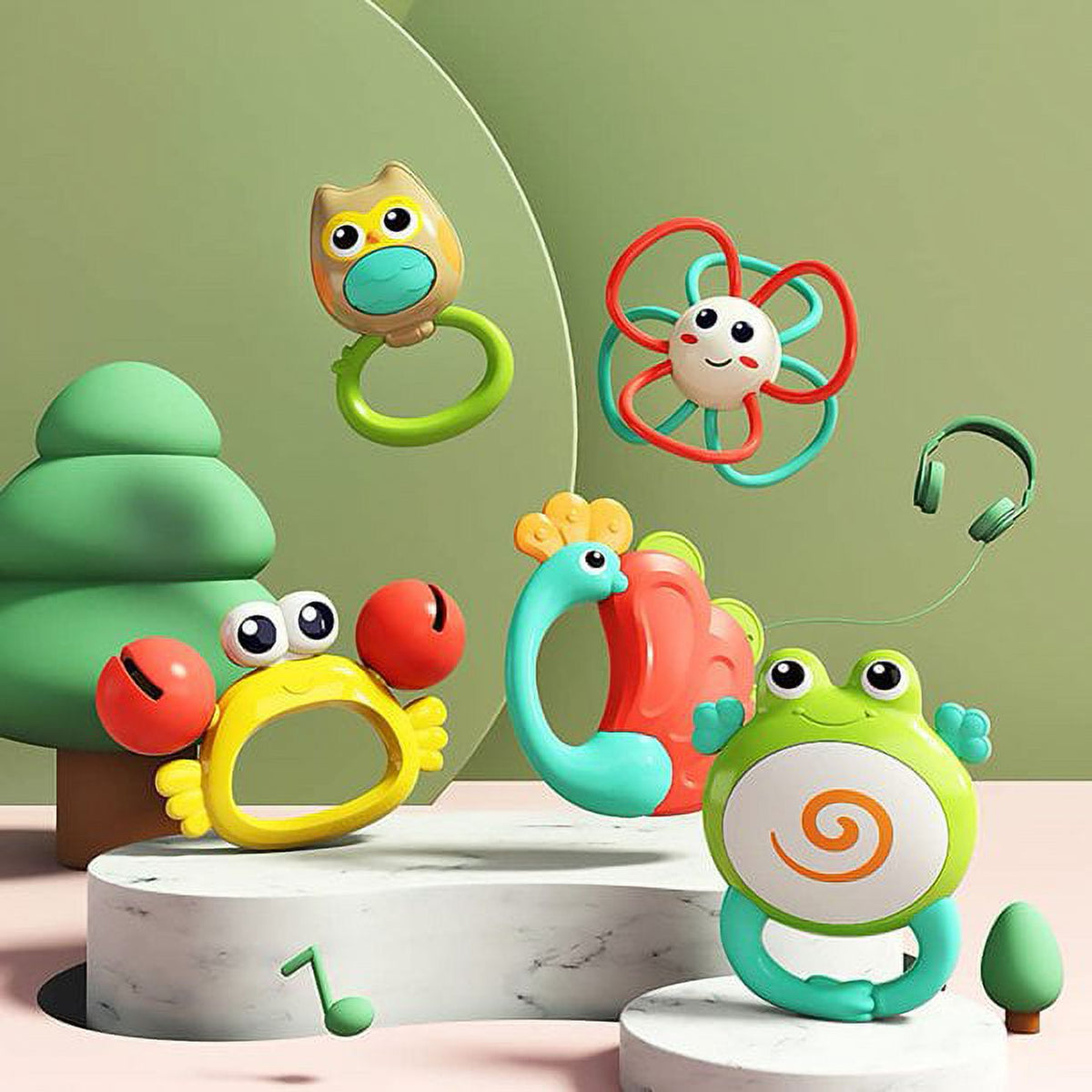 5 Pack Baby Rattle Teething Toys with Storage Case F788417