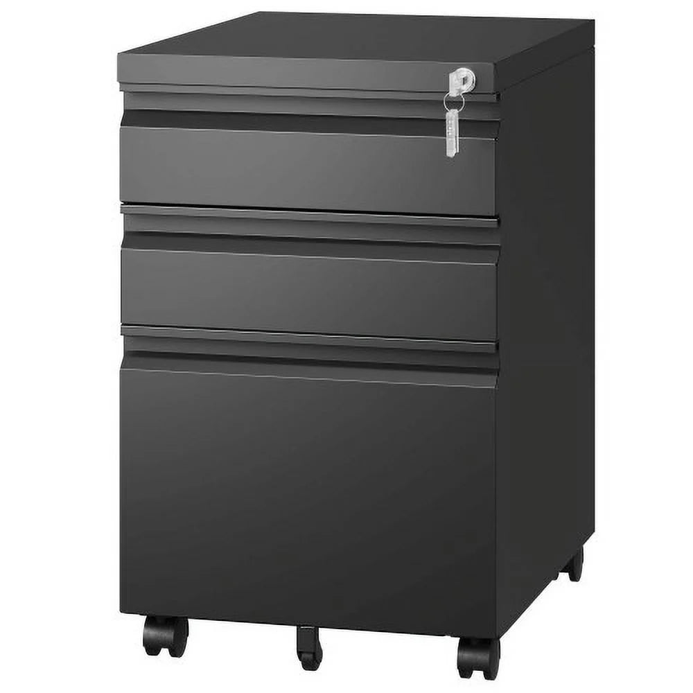 3 Drawer Black Metal File Cabinet with Lock U22896