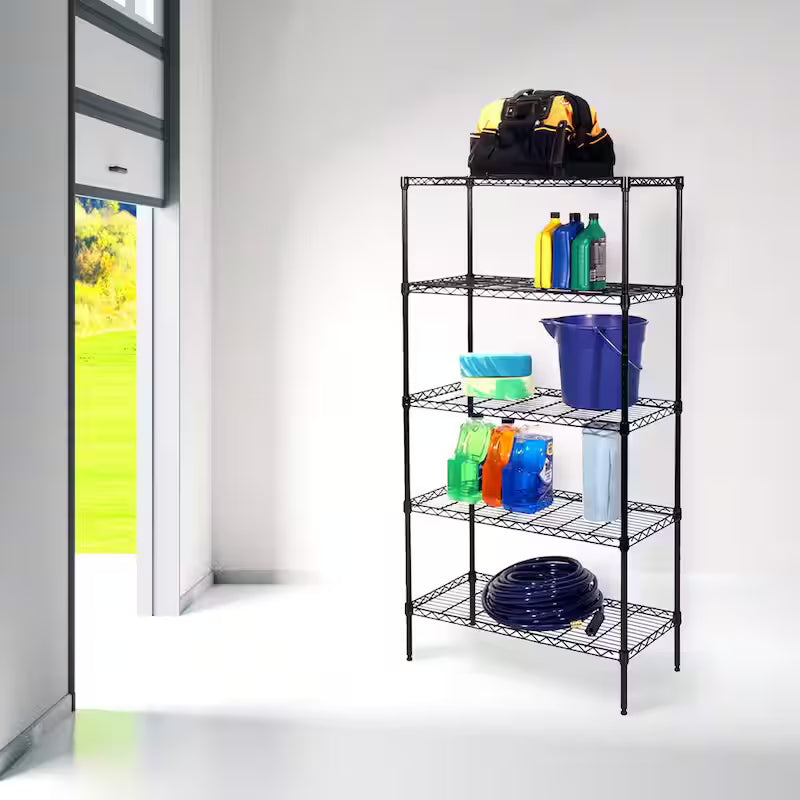 5-Tier Steel Wire Shelving System in Black V362589