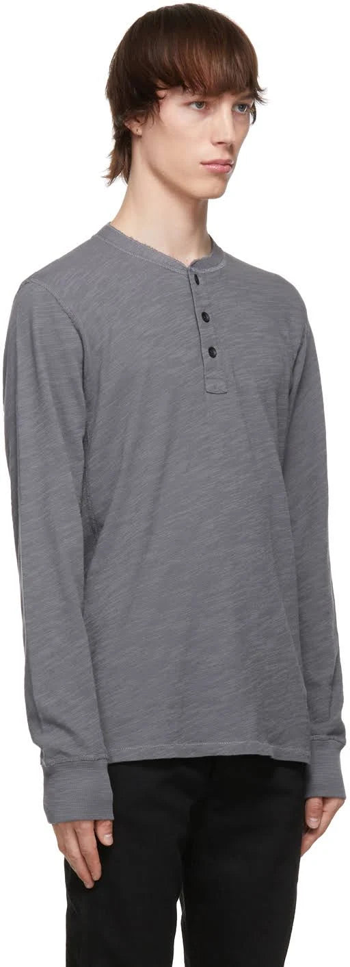 Grey Cotton Henley A6540