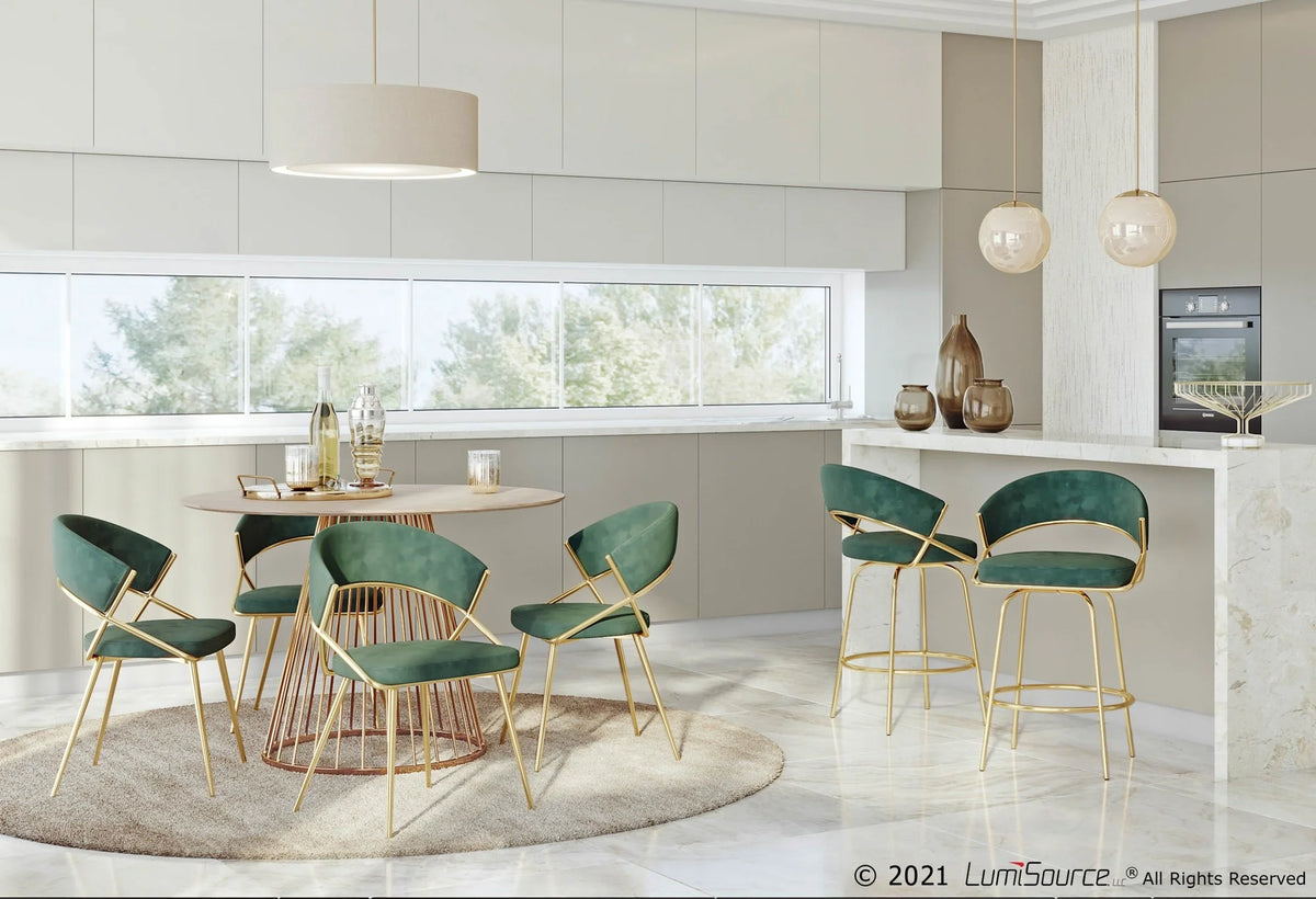 Gold Steel and Green Velvet Dining Chair Set of 2 W763