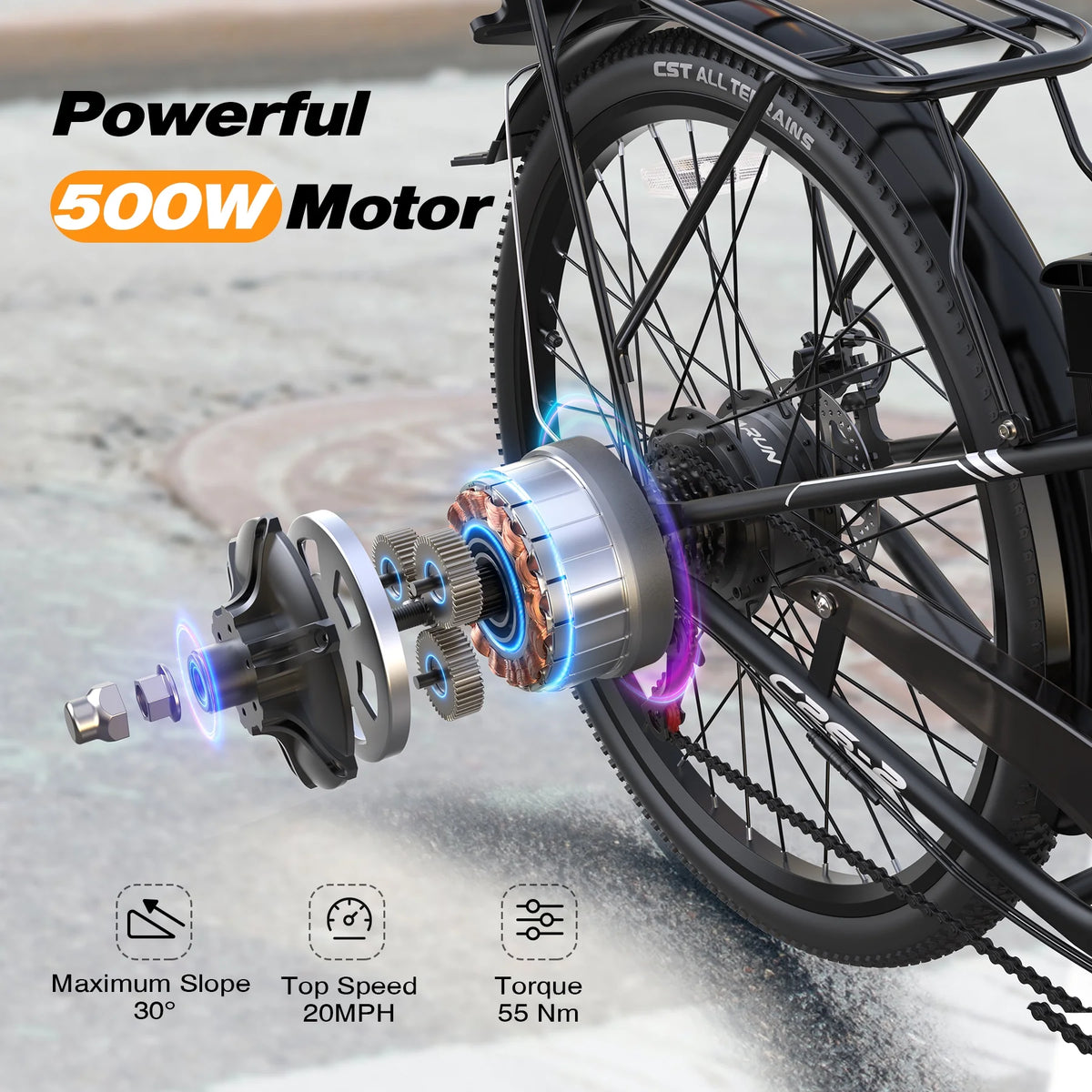 26-inch 500W Electric Bike with 40 Miles Range, Removable Battery, 7 Speed S8627