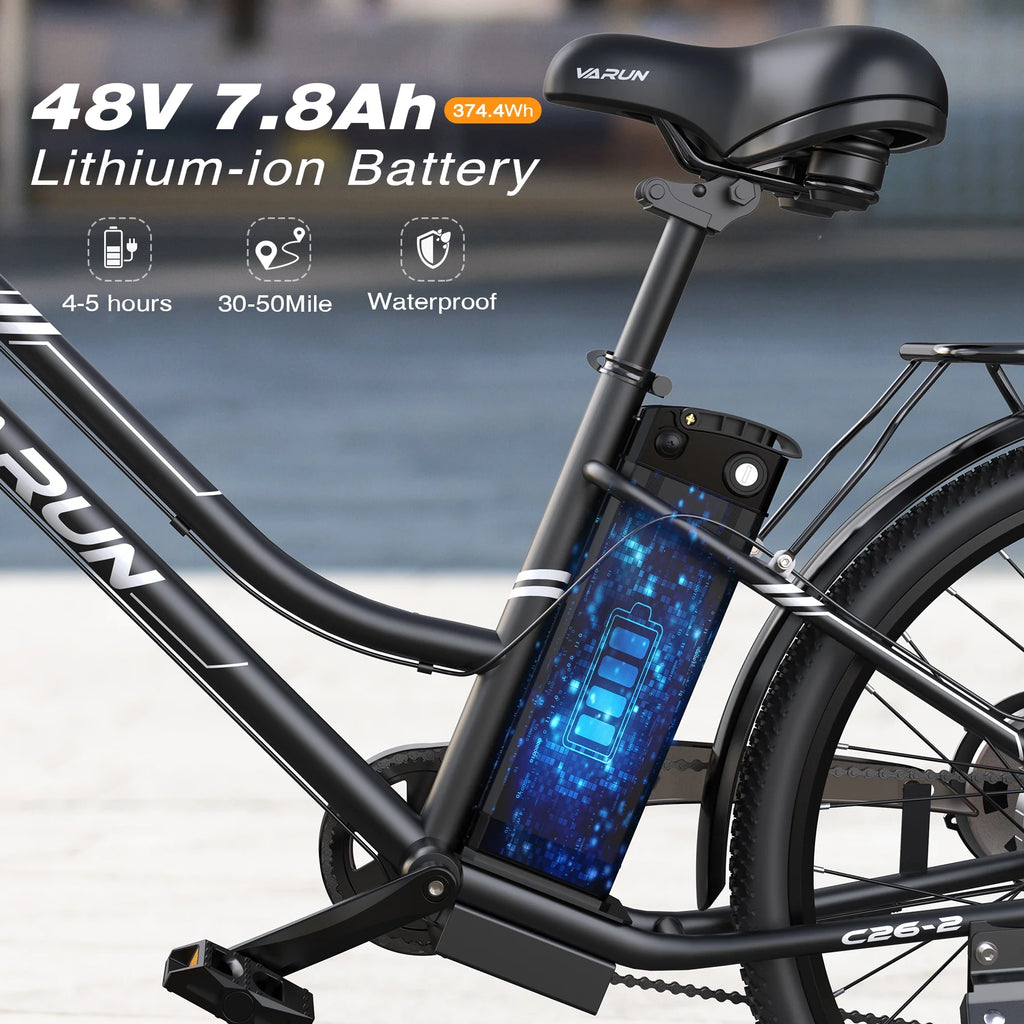 26-inch 500W Electric Bike with 40 Miles Range, Removable Battery, 7 Speed S8627