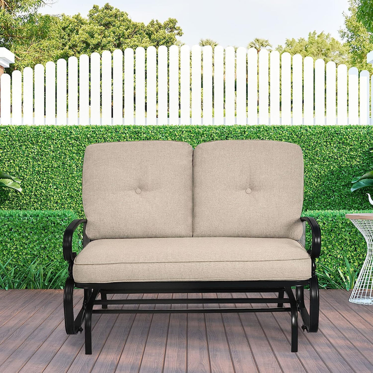 Beige Outdoor Glider Bench with Cushions Y95009