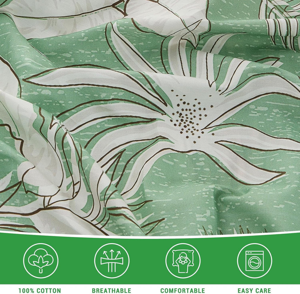 Green Floral Cotton Sheet Set Queen Size 4PC V123401