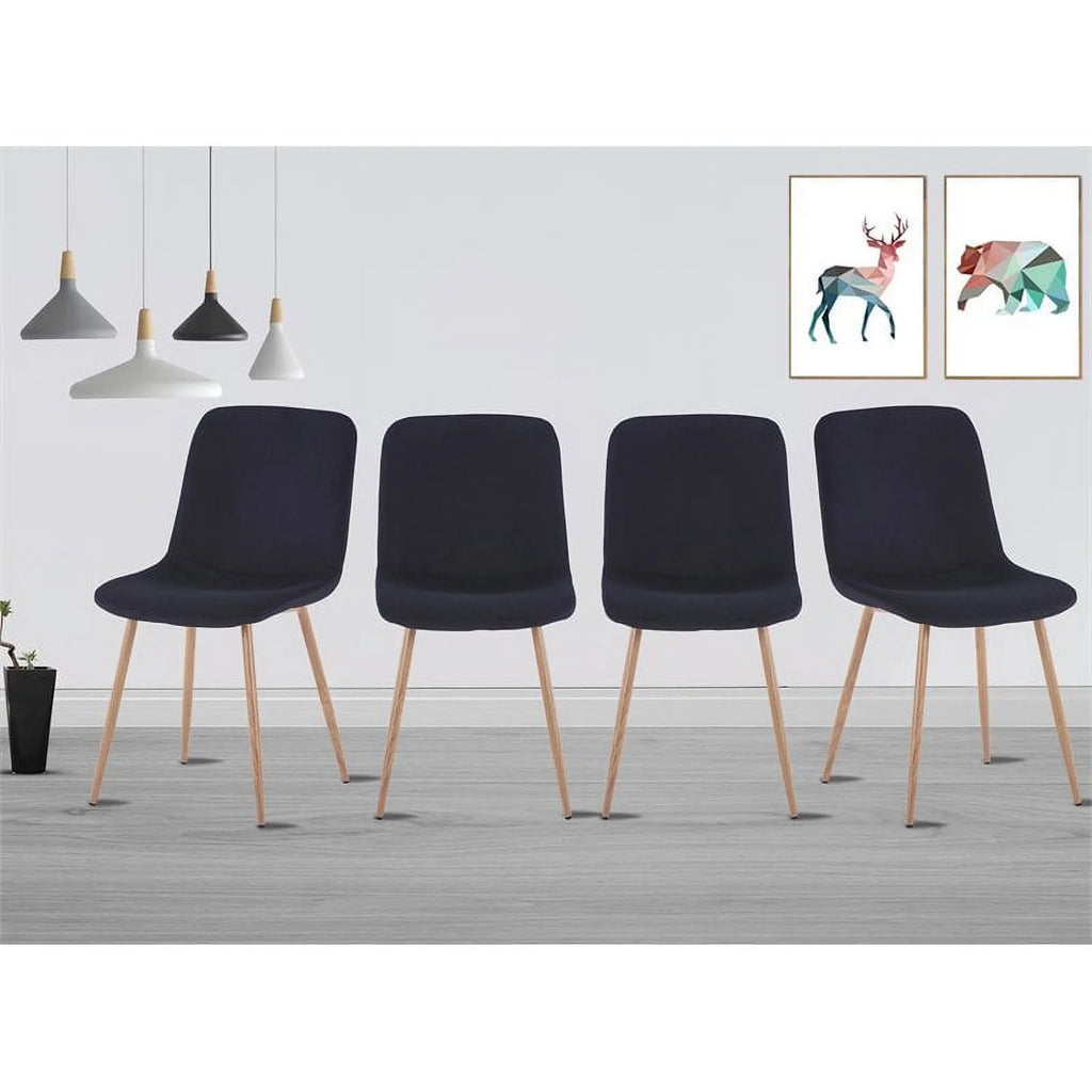 Black Velvet Upholstered Dining Chairs Set of 4 B4442