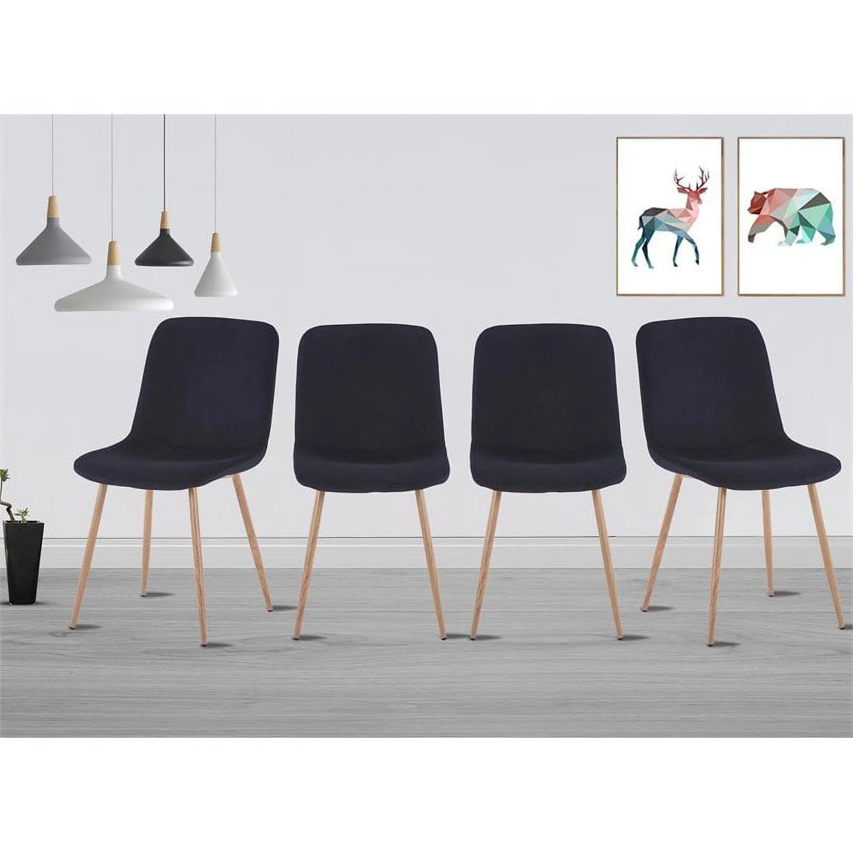 Black Velvet Upholstered Dining Chairs Set of 4 B4442