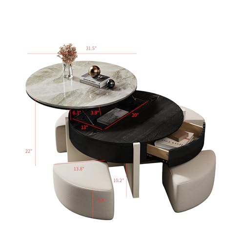 Round Lift Top Coffee Table with Stools and Storage C562149