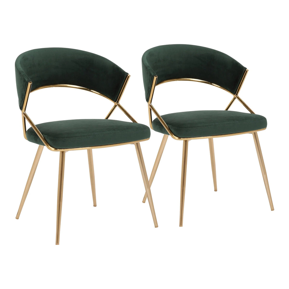 Gold Steel and Green Velvet Dining Chair Set of 2 W763