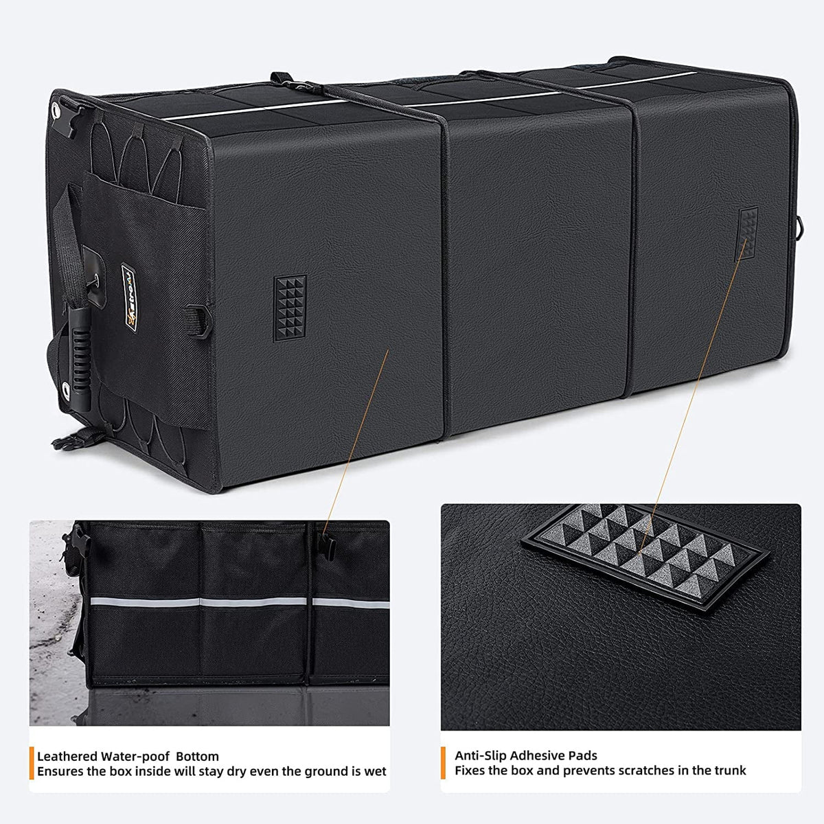 Black Collapsible Car Trunk Organizer with Cooler Bag H503358