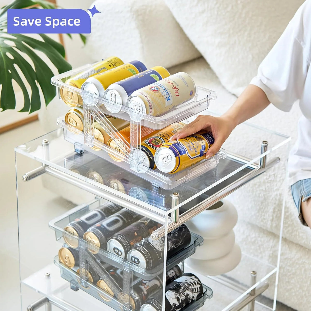 2 Pcs Clear Plastic Beverage Soda Can Organizer for Refrigerator G94856