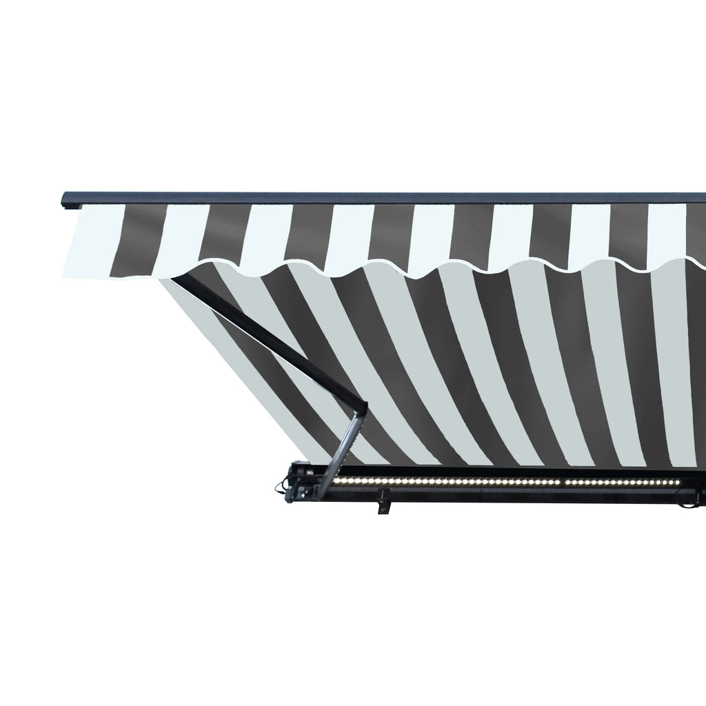 Grey White Striped Motorized Retractable Patio Awning U40844