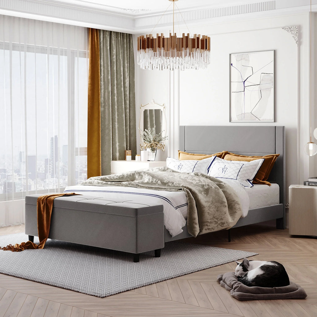 Light Gray Queen Size Storage Upholstered Platform Bed B5068
