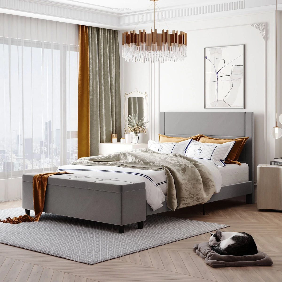 Light Gray Queen Size Storage Upholstered Platform Bed B5068