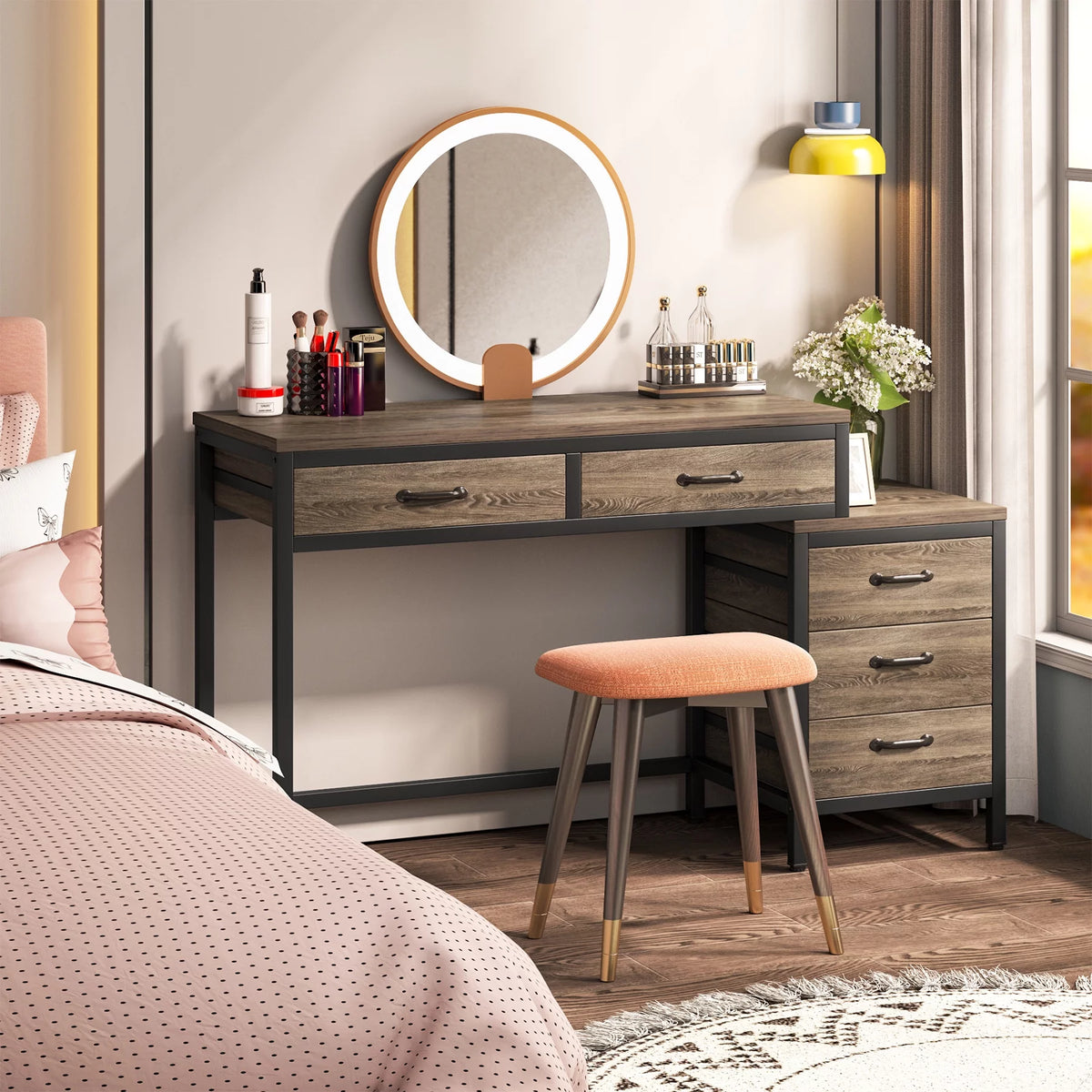Computer Desk with 5 Drawers and File Cabinet K6154
