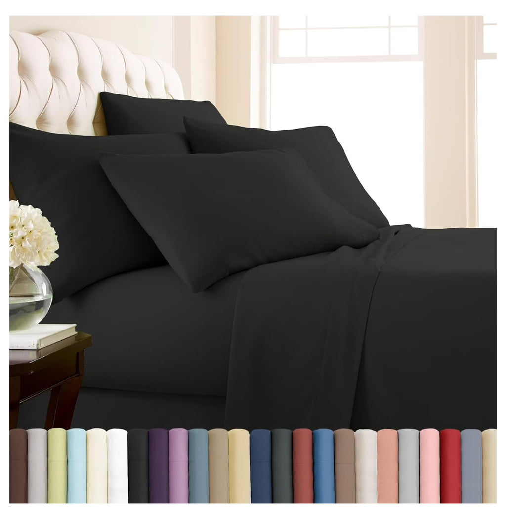 Black 6-Piece King Microfiber Bed Sheets Set with 21" Deep Fitted Sheet Q41113