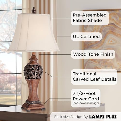 30" Tall Set of 2 Bronze Wood Table Lamps A774