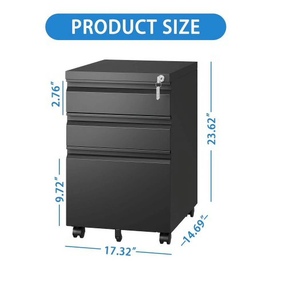 3 Drawer Black Metal File Cabinet with Lock U22896