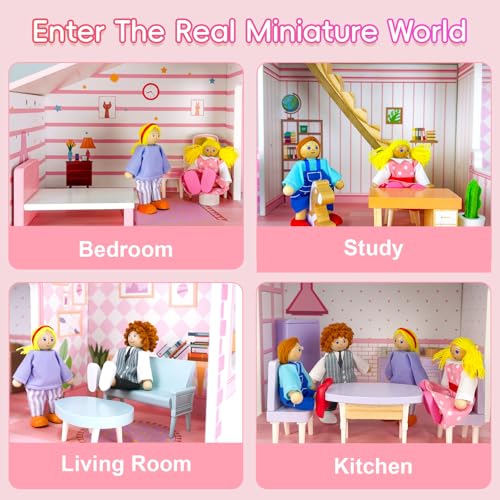 Wooden Dollhouse with 31Pcs Furniture & Accessories Z3148