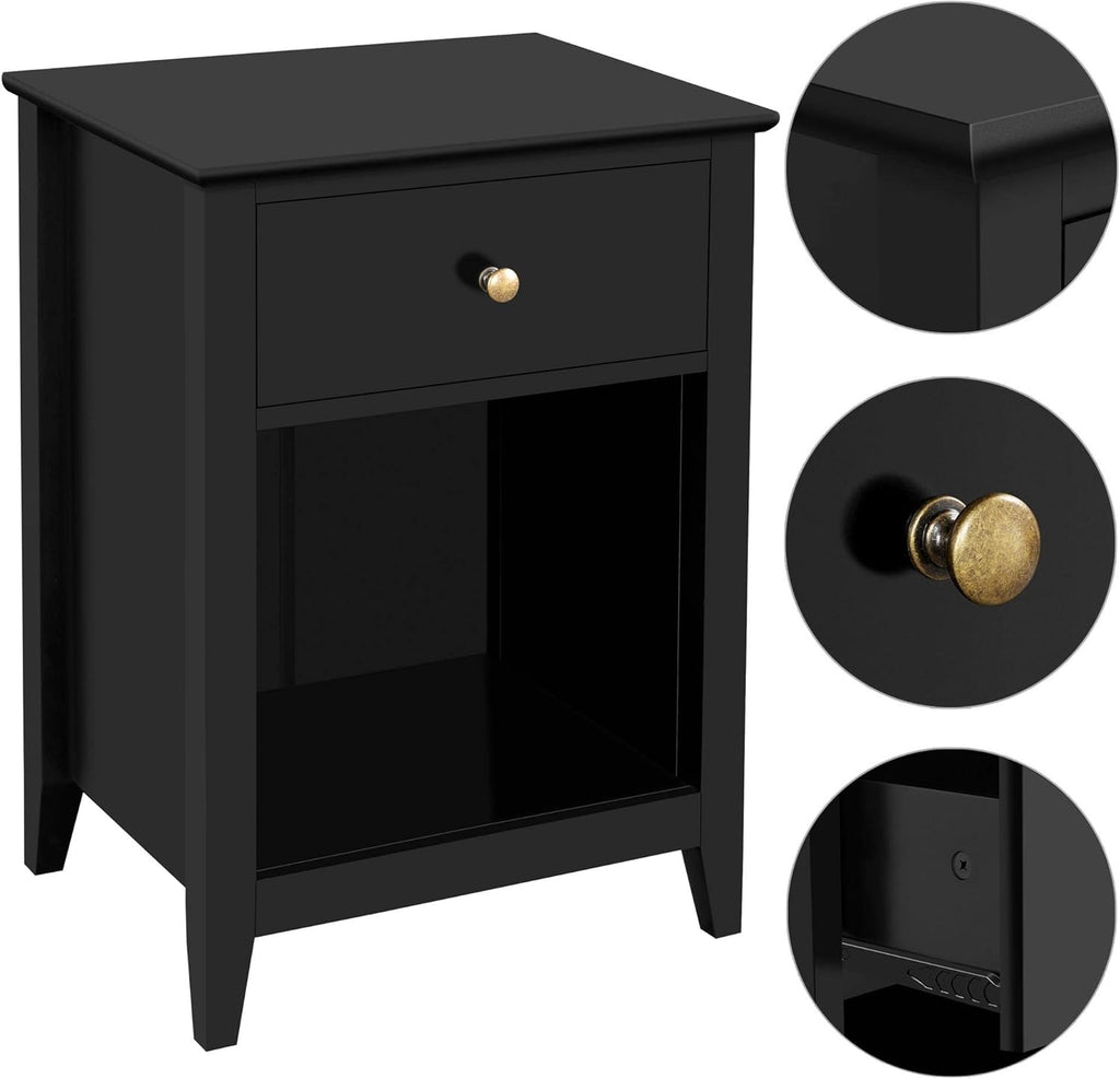 Black Wood Side End Table with Drawer and Open Storage Cabinet, Set of 2 L230487