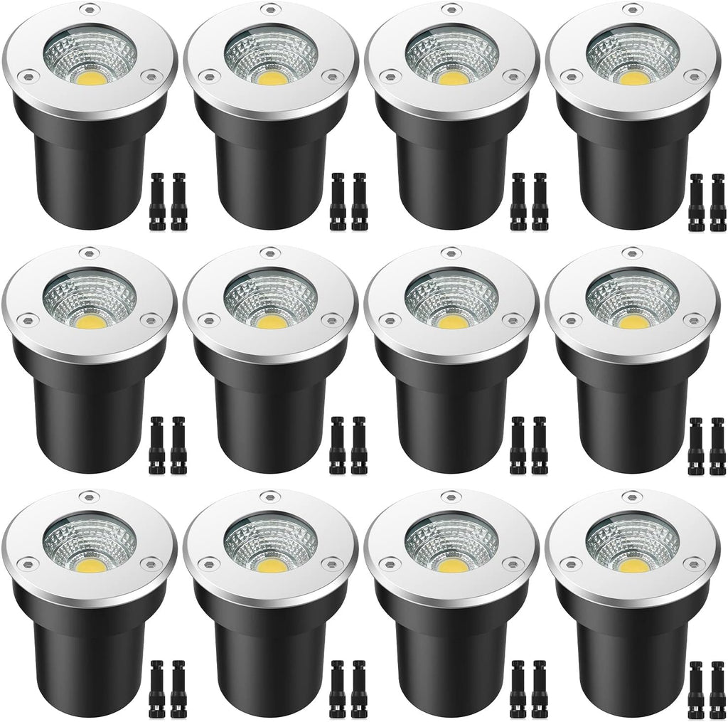 12 Pack 7W Warm White LED Ground Lights with 24 Connectors M431