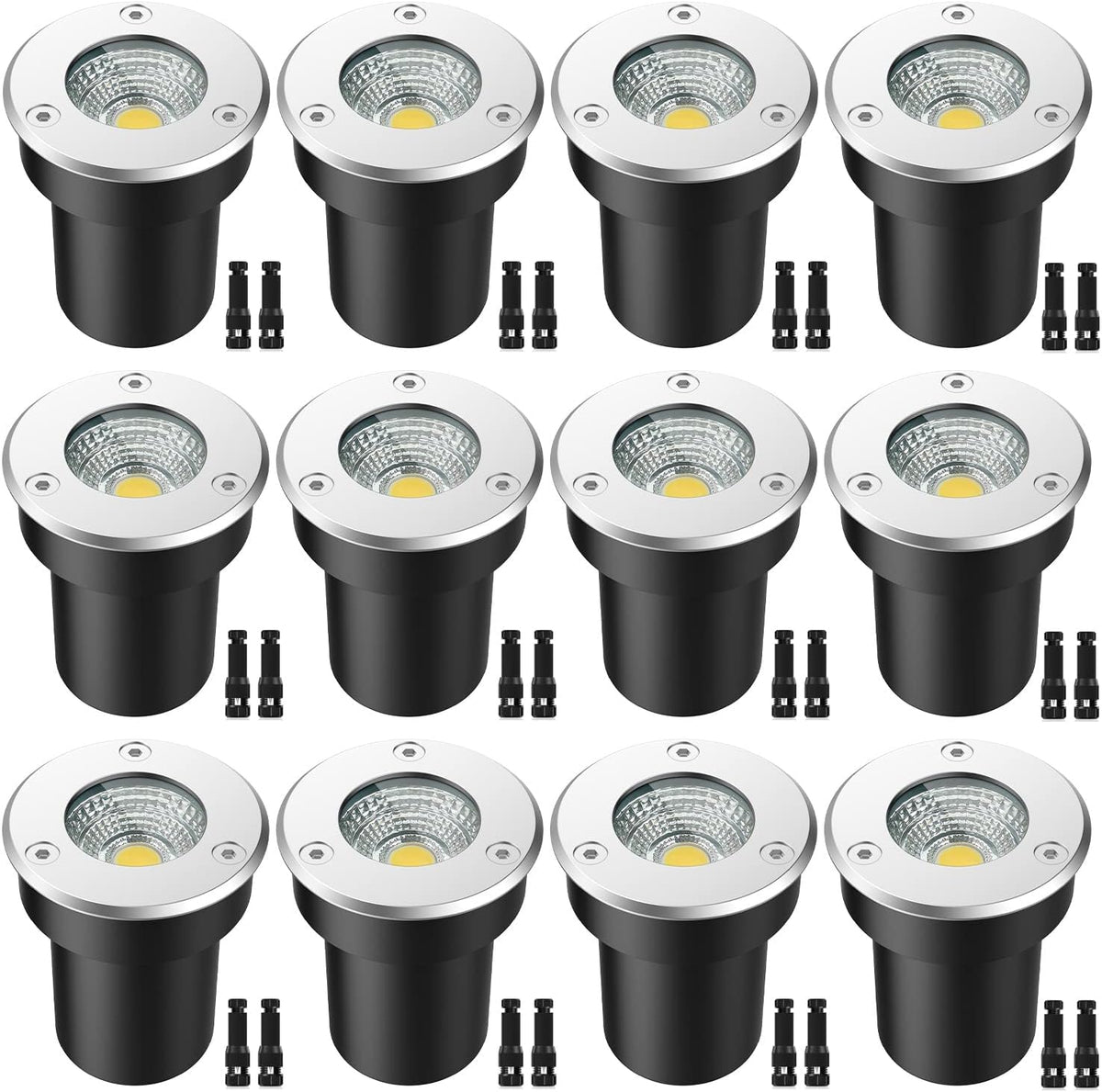 12 Pack 7W Warm White LED Ground Lights with 24 Connectors M431