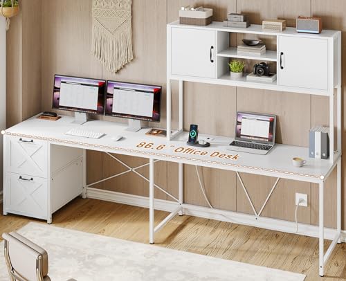 Black L Shaped Computer Desk with Fabric Drawers and Power Outlet S7207
