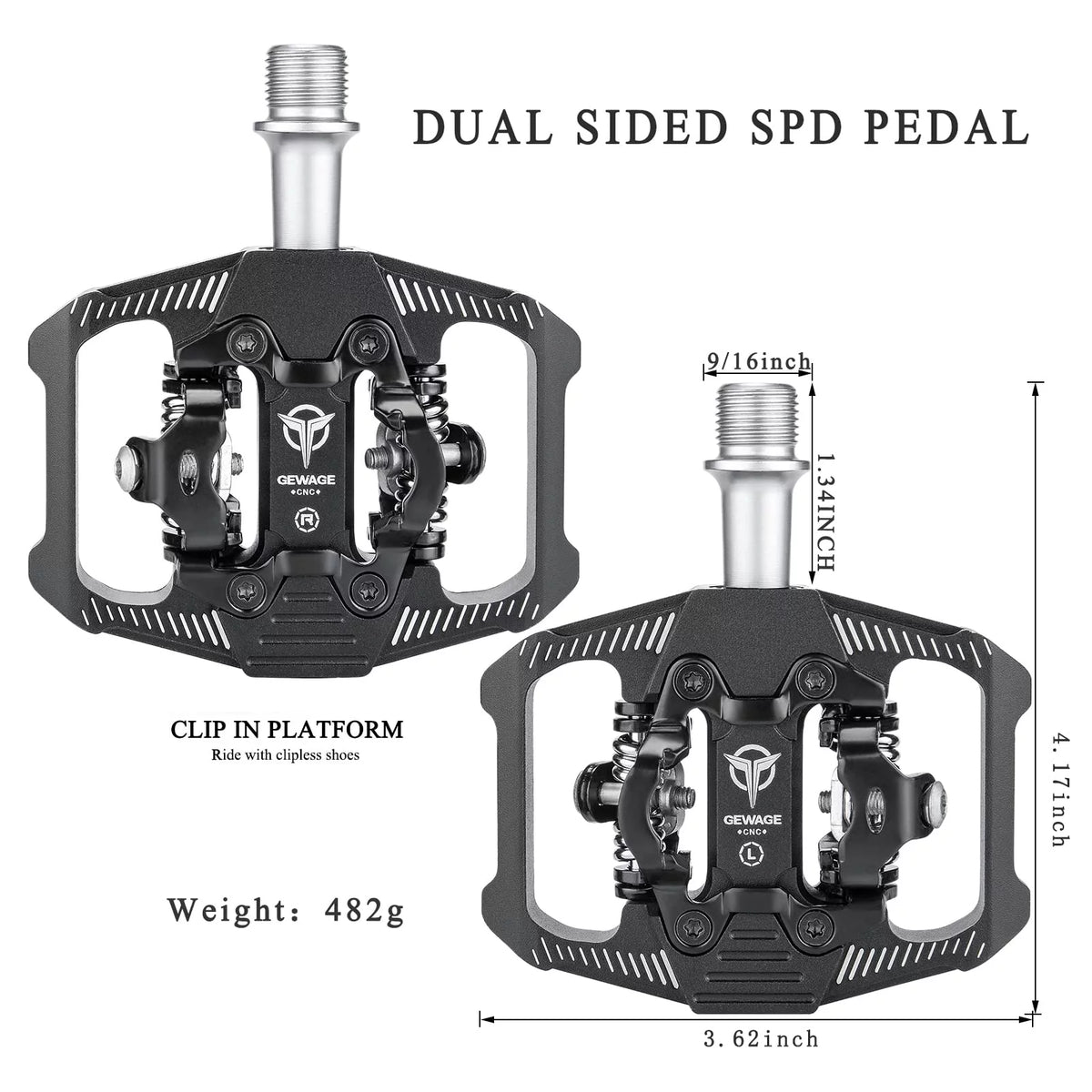 SPD Clipless Bike Pedals 9/16” H1653