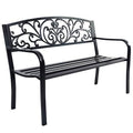 50'' Steel Frame Cast Iron Patio Bench with Backrest E8859