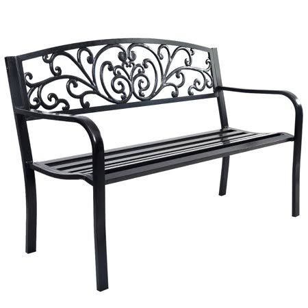 50'' Steel Frame Cast Iron Patio Bench with Backrest E8859