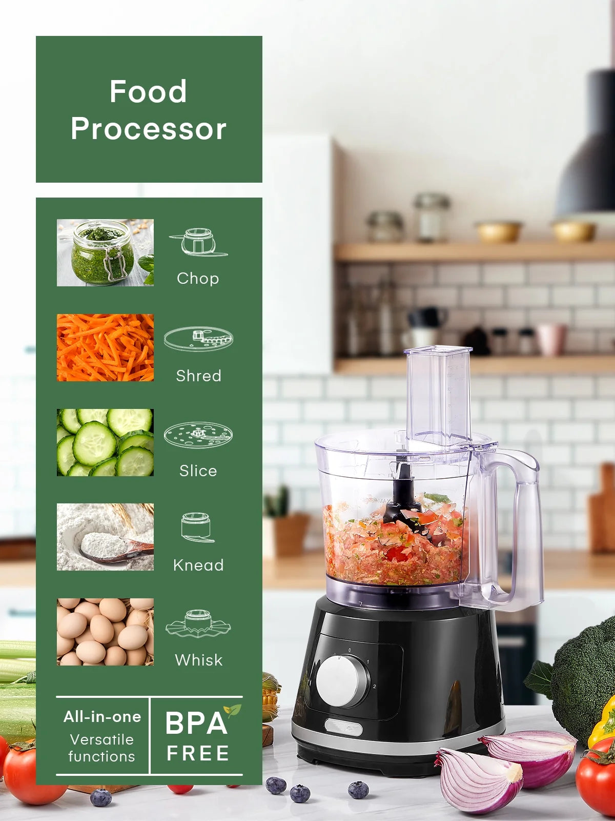 8-Cup Food Processor & Vegetable Chopper with 6 Functions T19213