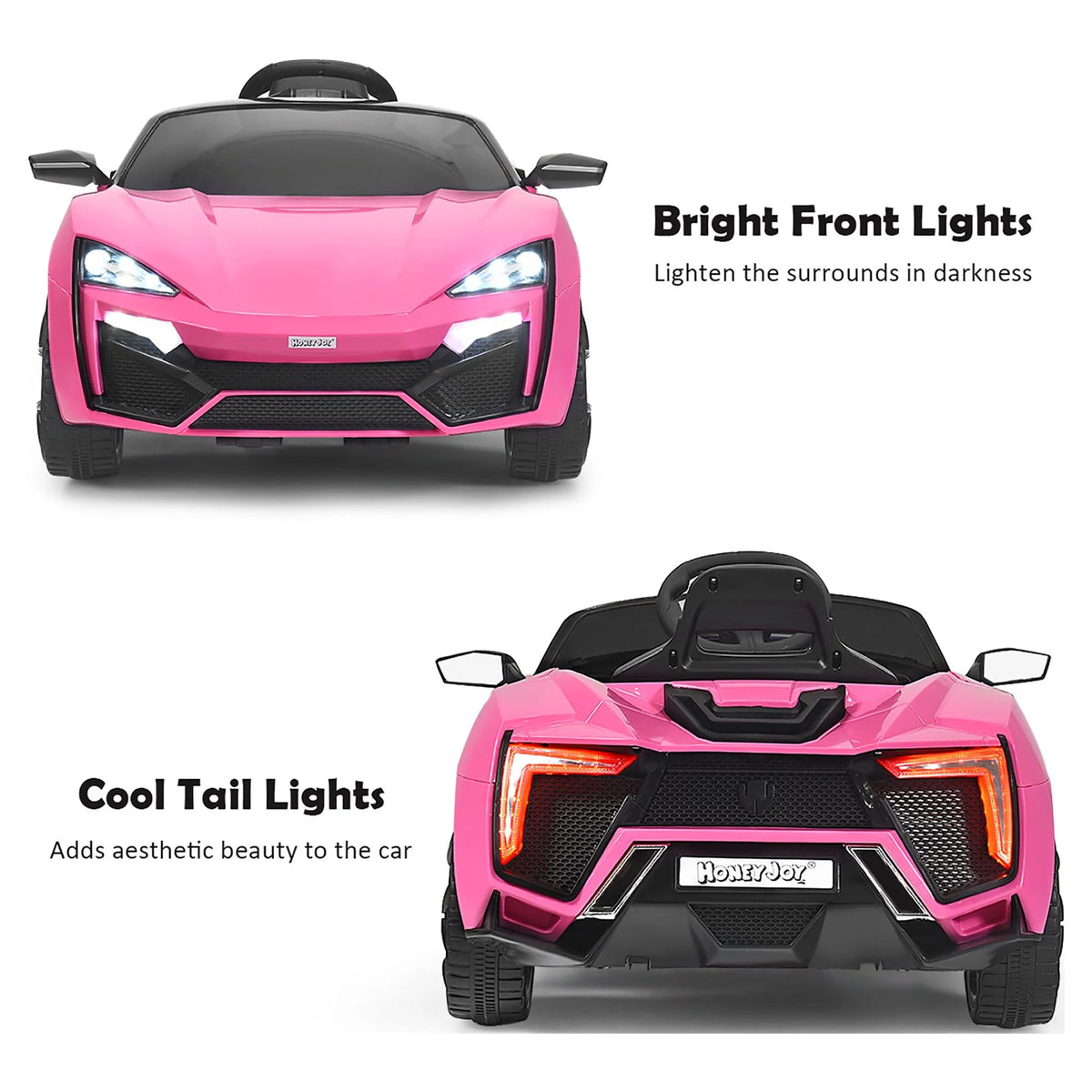 12V Kids Ride On Car with Lights MP3 Openable Doors Pink C982540