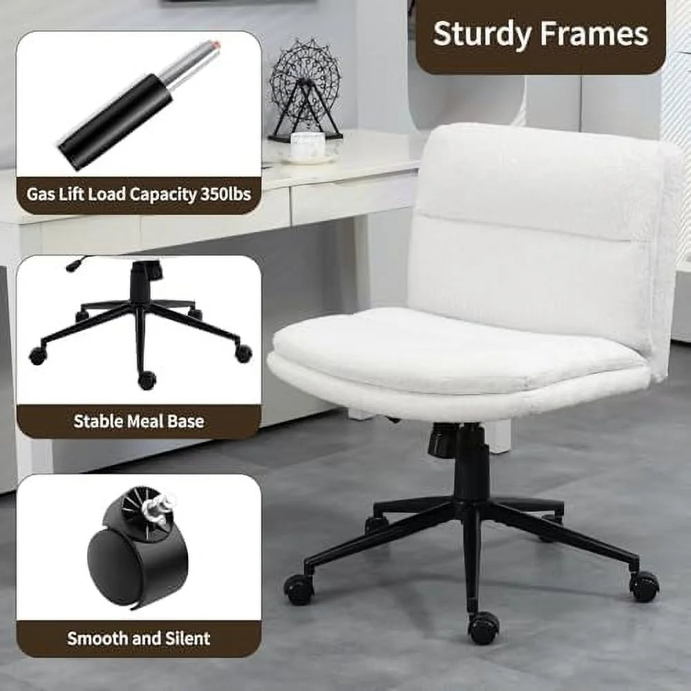 White Armless Wide Office Desk Chair with Wheels N21737