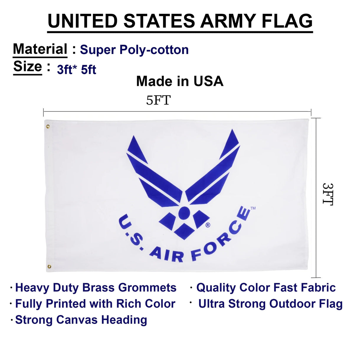 US Air Force Flag 3x5 Ft Heavy Duty Brass Grommets Q1178