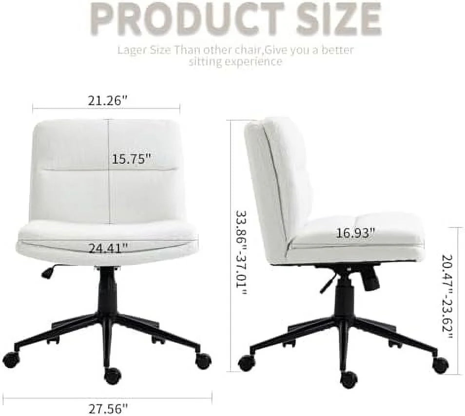 White Armless Wide Office Desk Chair with Wheels N21737