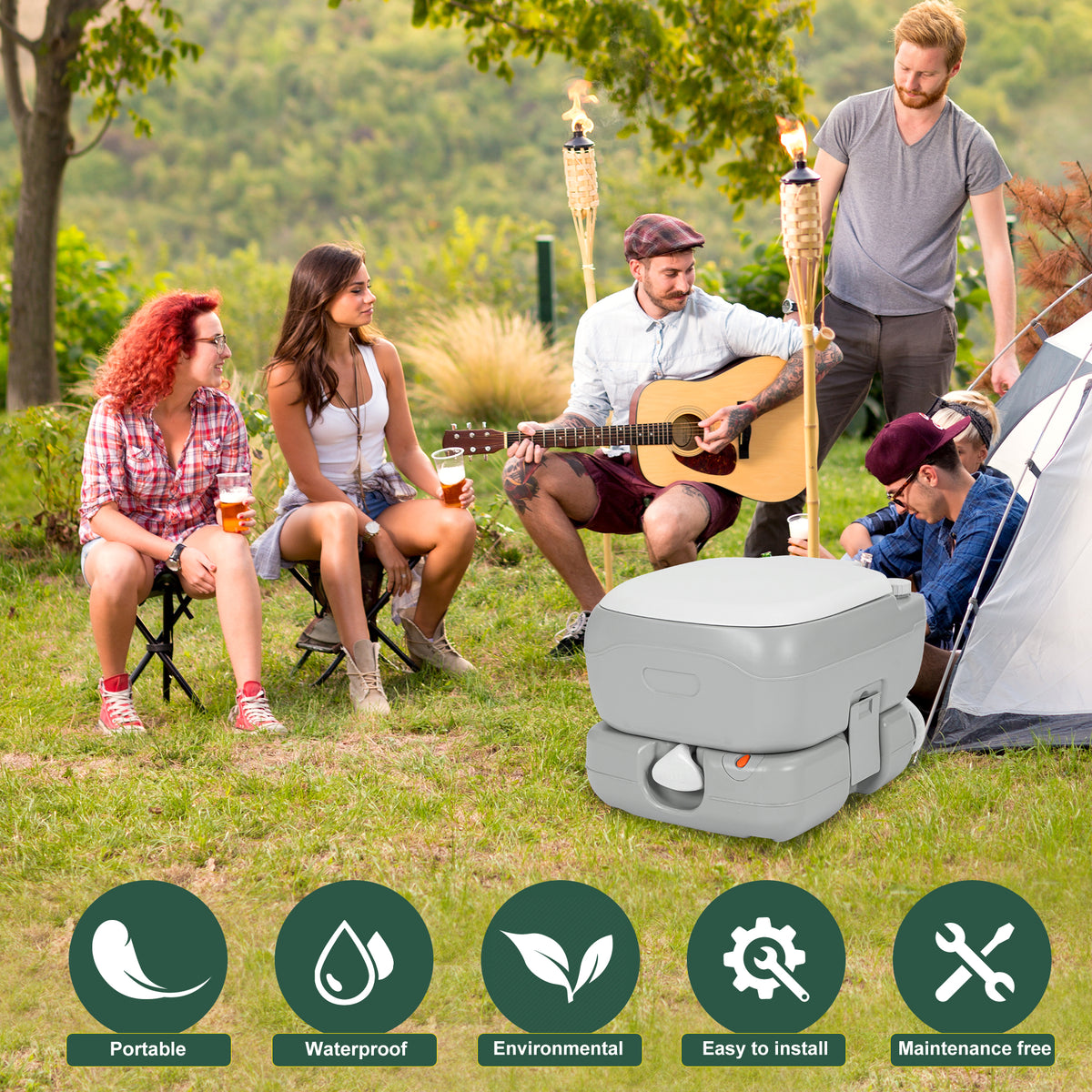 Portable Camping Toilet 3.2 Gallon with Discharge Opening and Level Indicator D325272