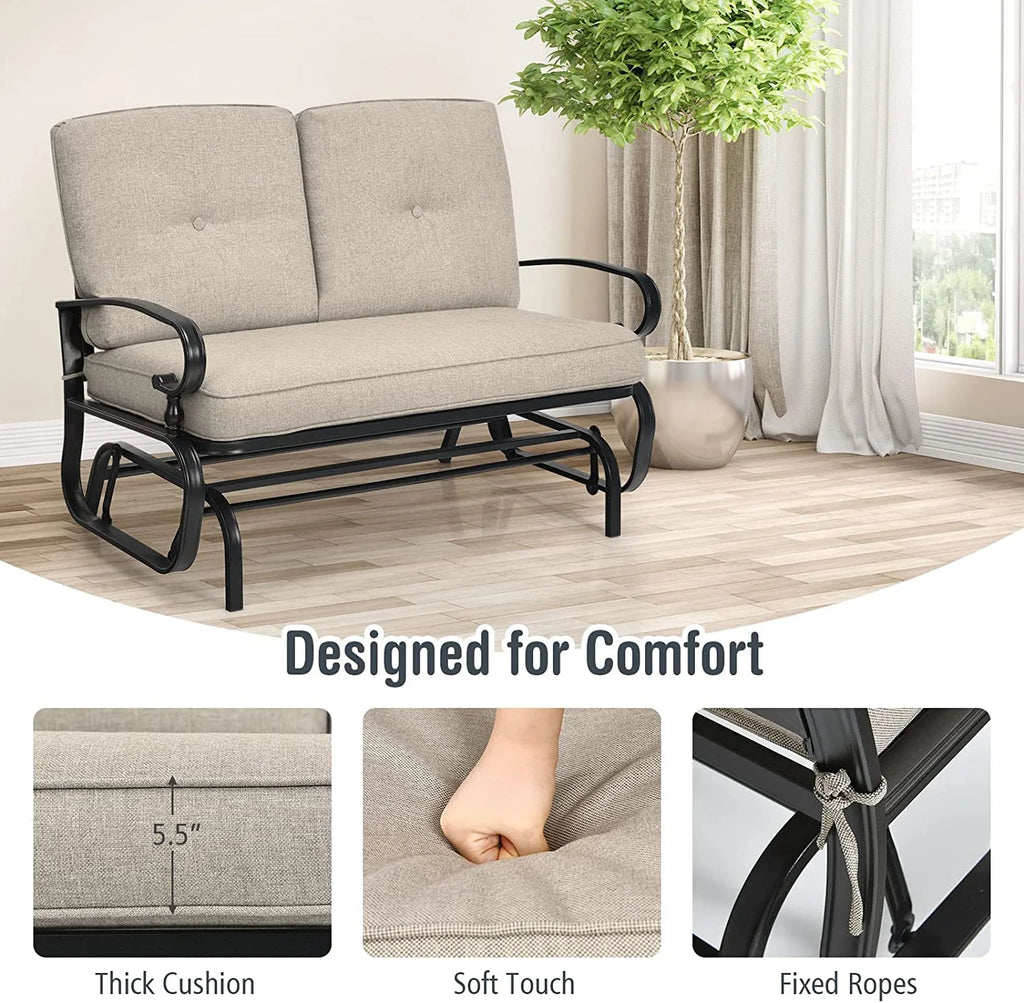 Beige Outdoor Glider Bench with Cushions Y95009