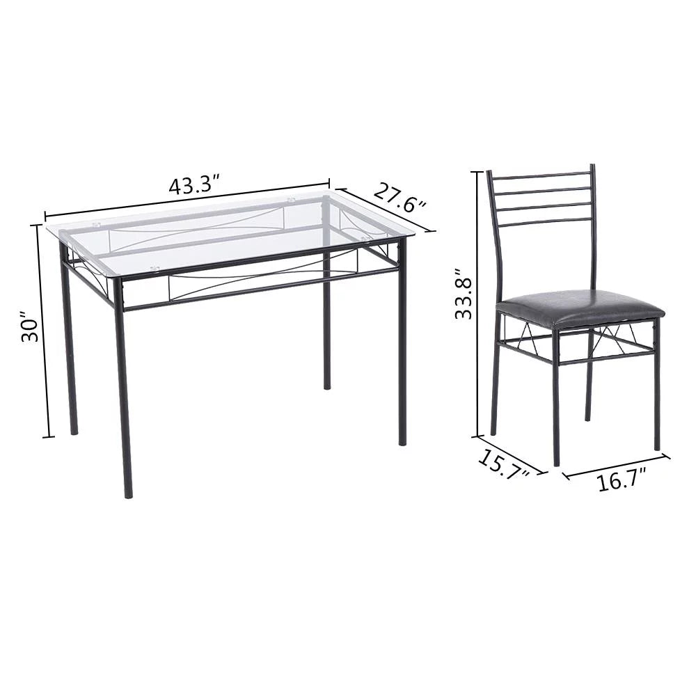 5 Pcs Black Glass Top Dining Set S492850