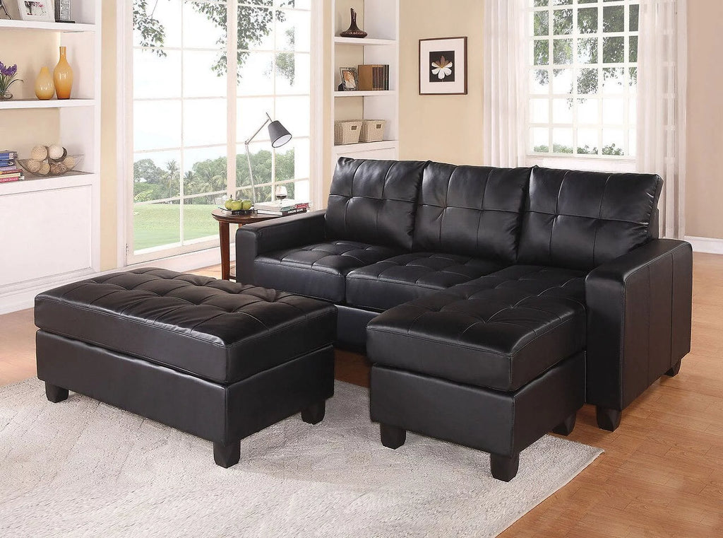 Black Bonded Leather Match Sectional Sofa with Ottoman I620